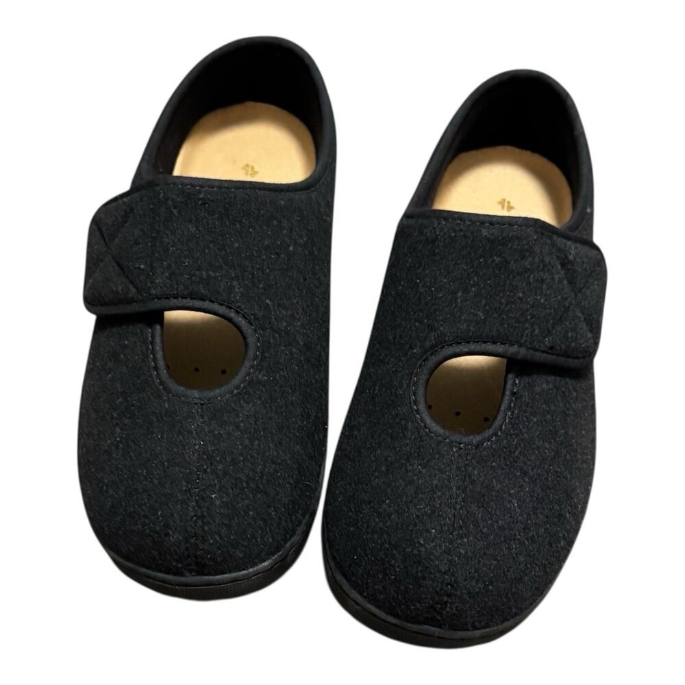 Foamtreads Tradition Men's Black Wool Slippers Shoe Adjustable Hook/Loop Strap